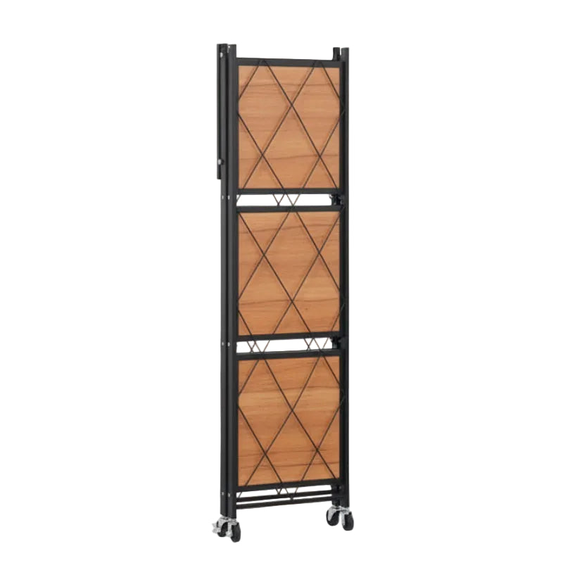3 Tier Foldable Wooden Storage Shelf With Wheels