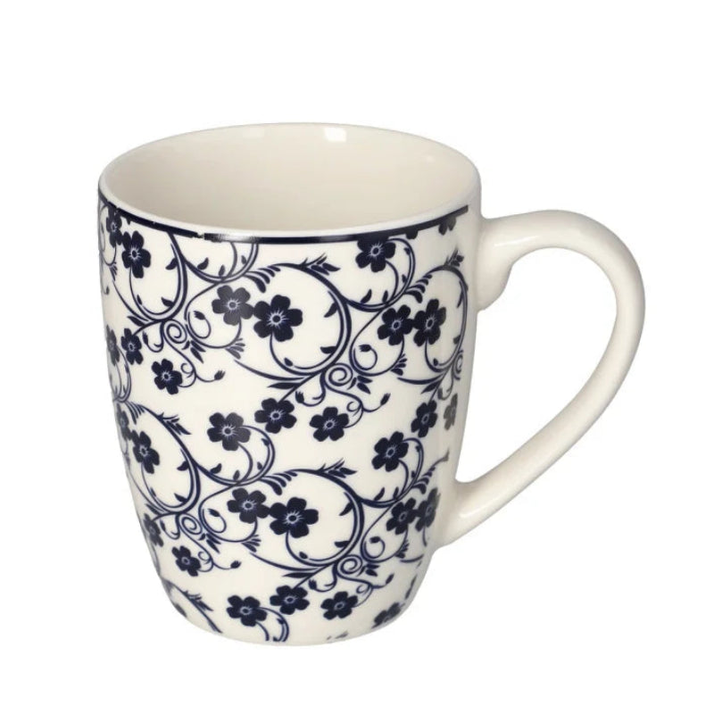 Floral Porcelain Coffee Mug White/Navy 400ml