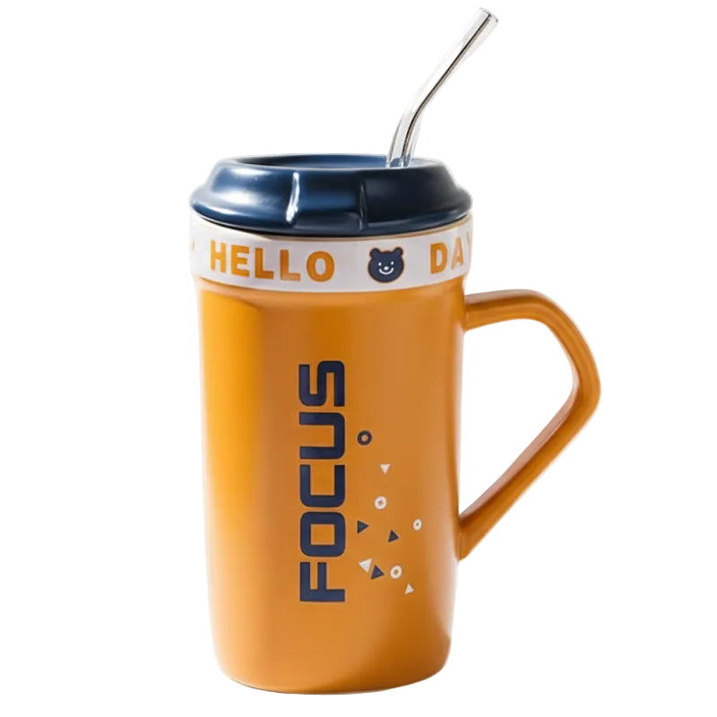 Mug With Lid & Straw