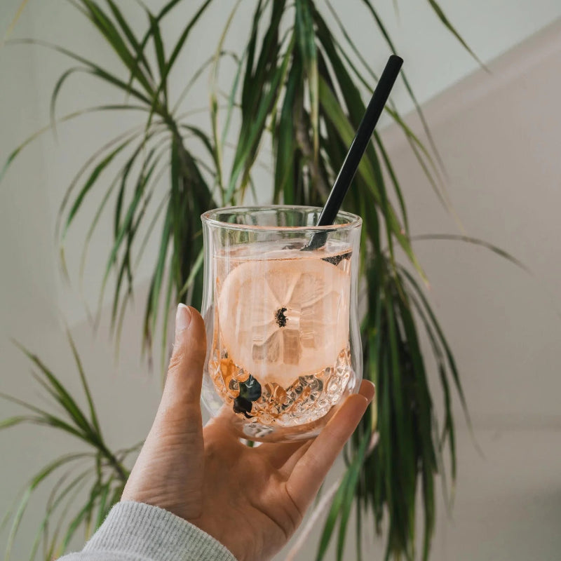 Set Of 6 Glass Straws Black 20cm