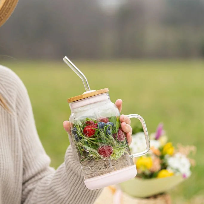Drinking Jar With Straw 600ml Pink