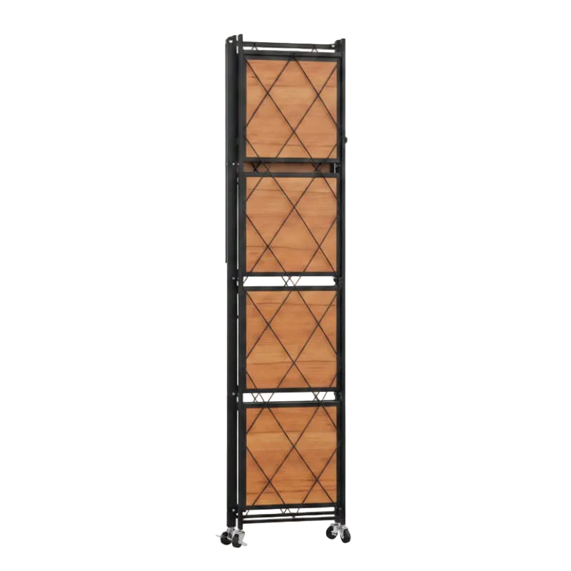 4 Tier Foldable Wooden Storage Shelf With Wheels