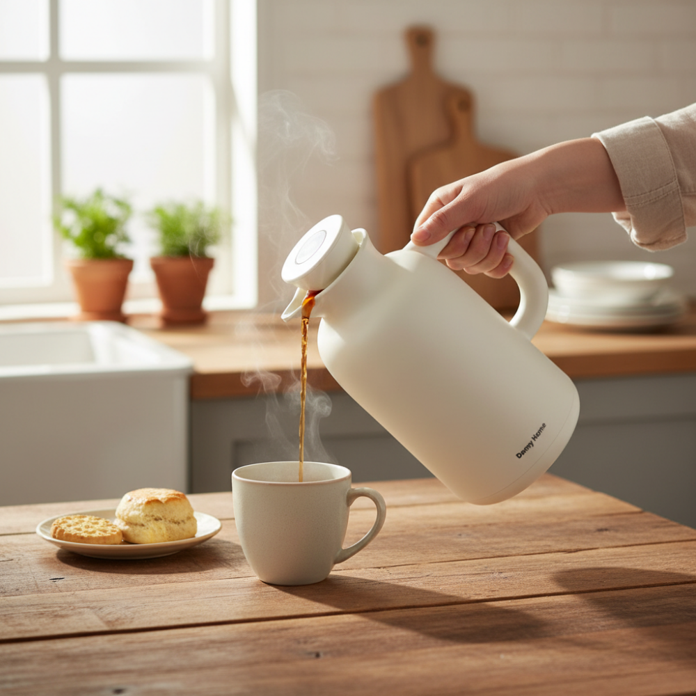 Double Wall Glass Vacuum Flask 1L White