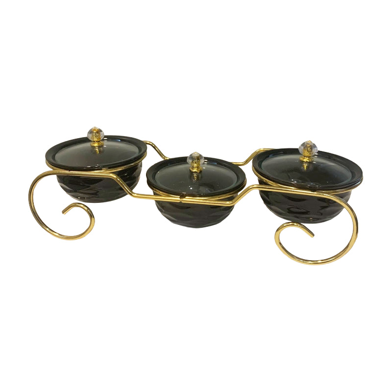 3-Division Dry Fruit Bowls Black With Golden Stand
