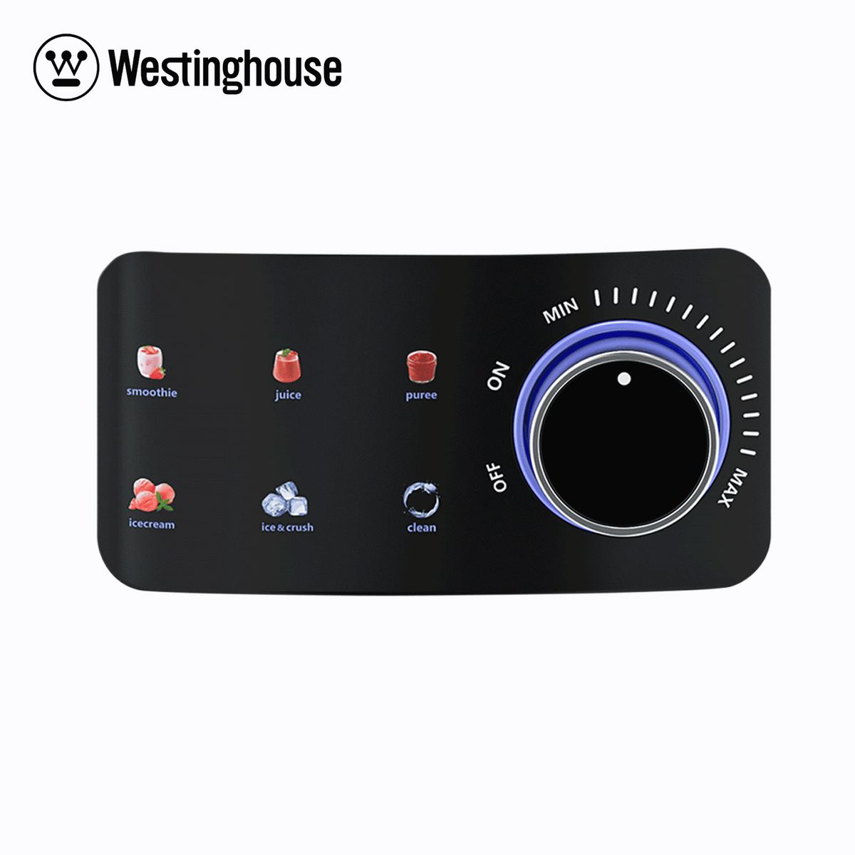 Westinghouse digital table blender control panel with dial and preset icons, black