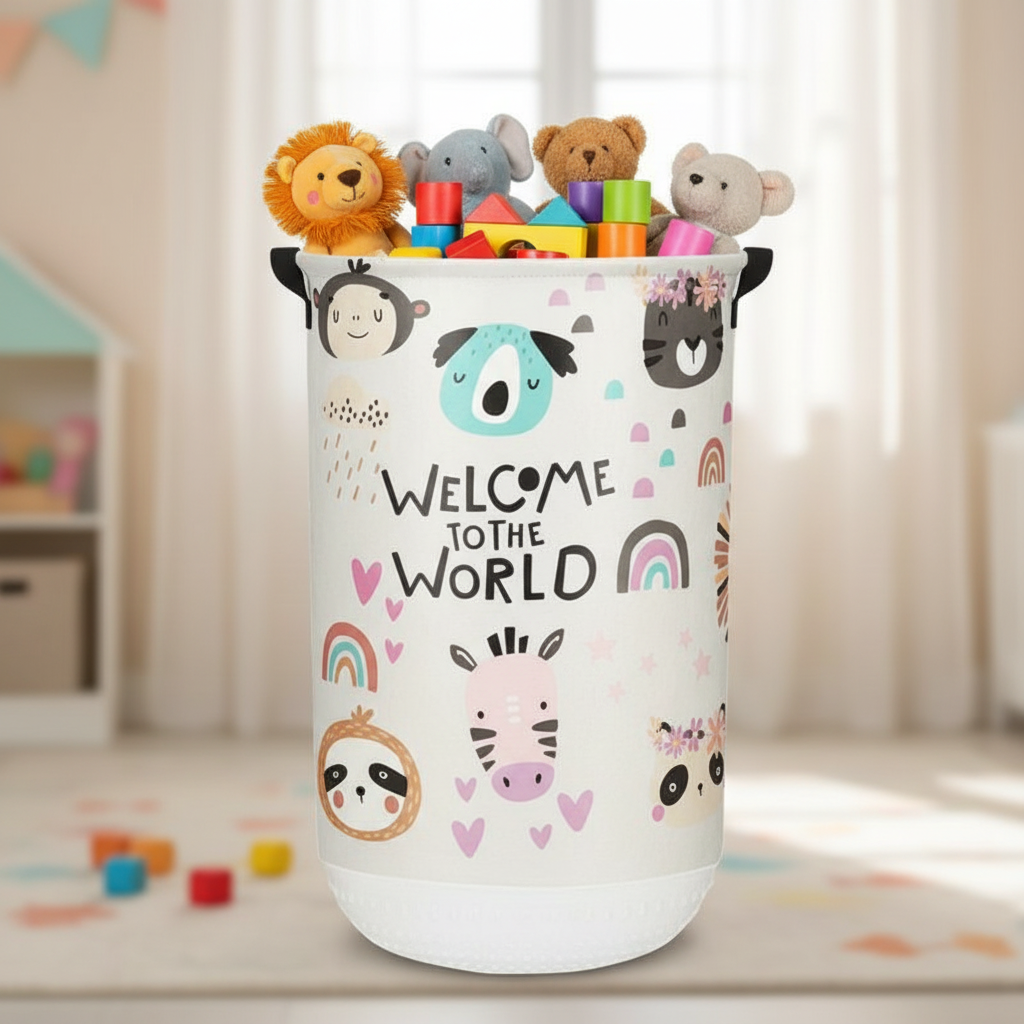 40L Plastic Laundry & Toys Basket With Fabric CL
