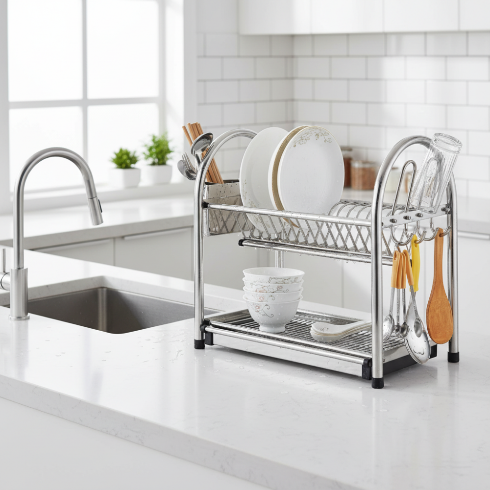 2 Tier Dish Rack Stainless Steel