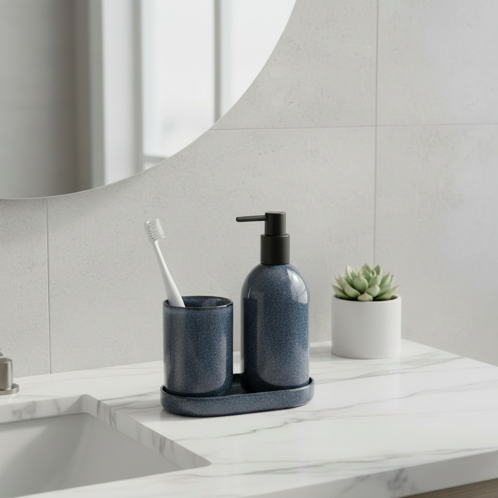 Bathroom Set Speckled Blue (Set of 3 Pcs)