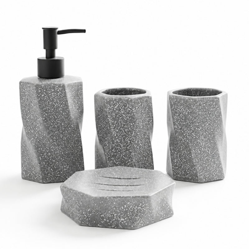 Ceramic Bathroom Set Speckled Grey (Set of 4 Pcs)