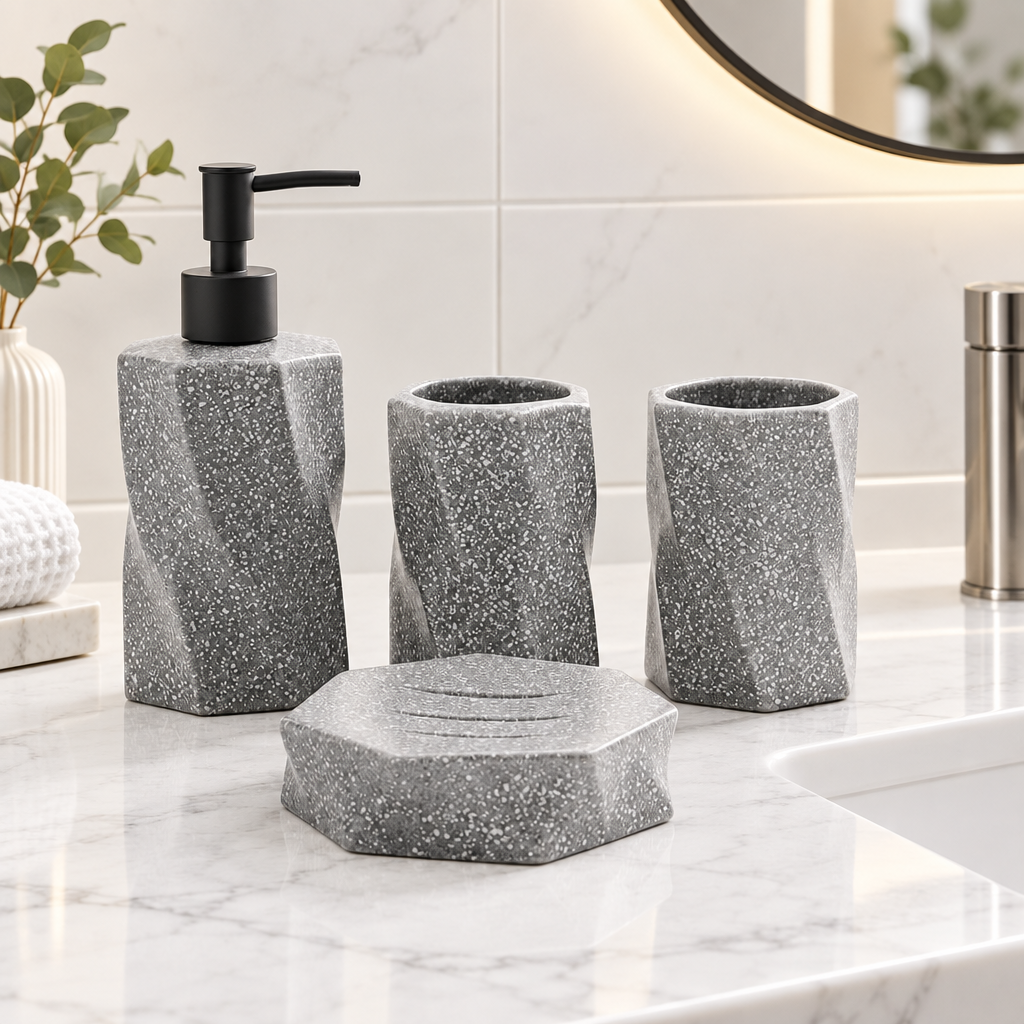 Ceramic Bathroom Set Speckled Grey (Set of 4 Pcs)
