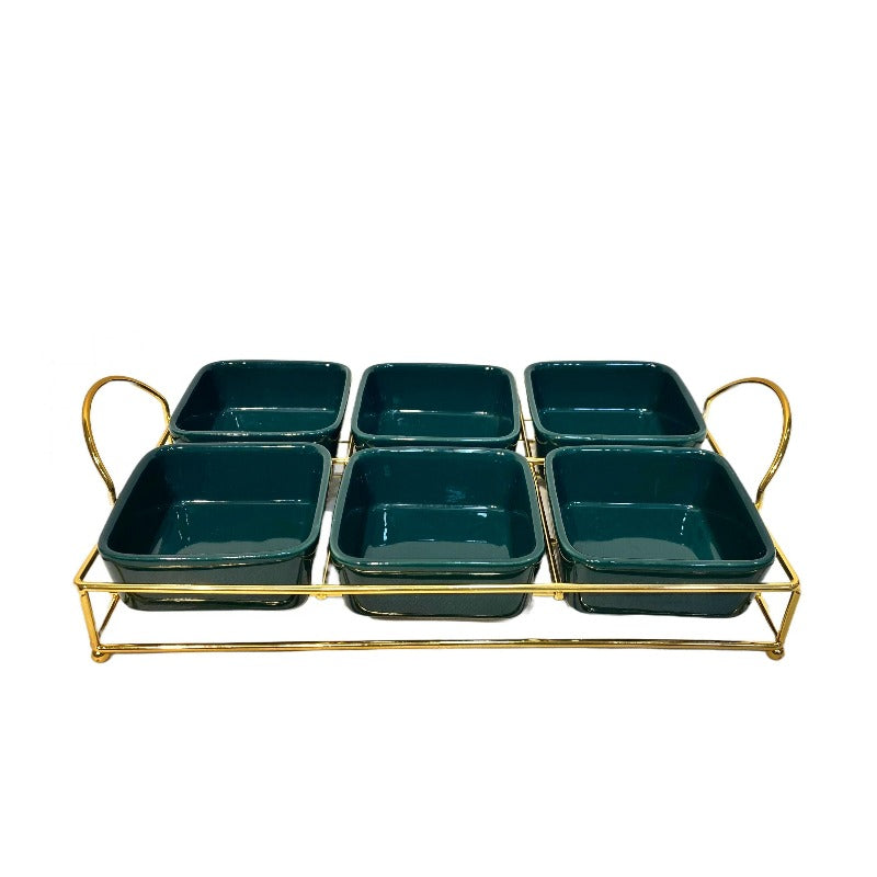 6-Division Dry Fruit Dish With Golden Stand