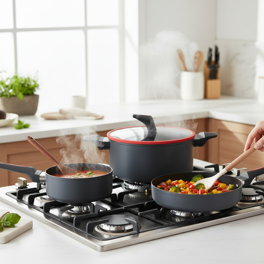 Royalford 9pcs CrimsonTouch Aluminium Cookware Set
