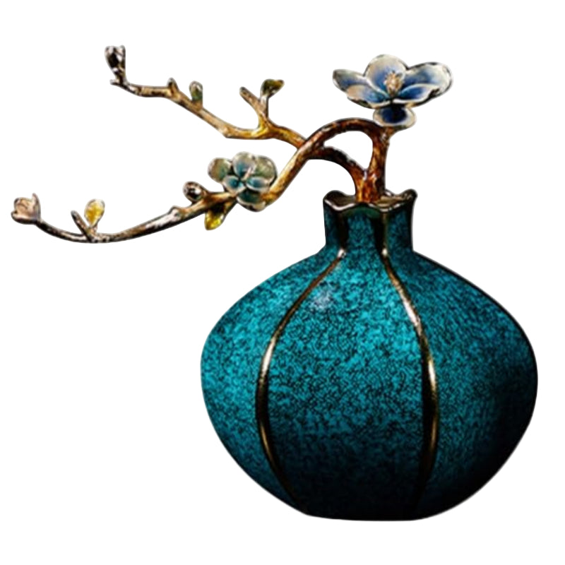 Round Ceramic & Alloy Vase Aqua