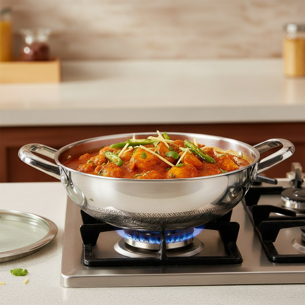 Honey Comb Stainless Steel Kadai With Lid 28cm