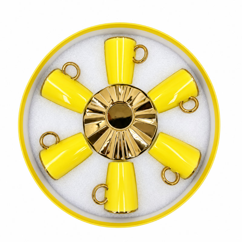 Ceramic Cup & Saucer Set Yellow & Gold (Set of 6)