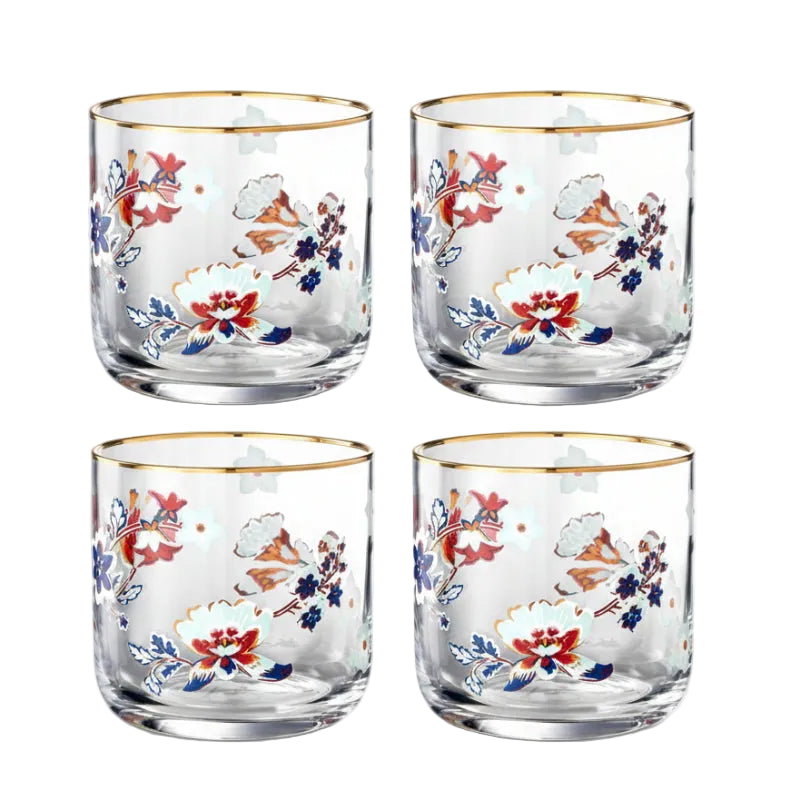 Floral Drinking Glass Set 4Pcs 340ml