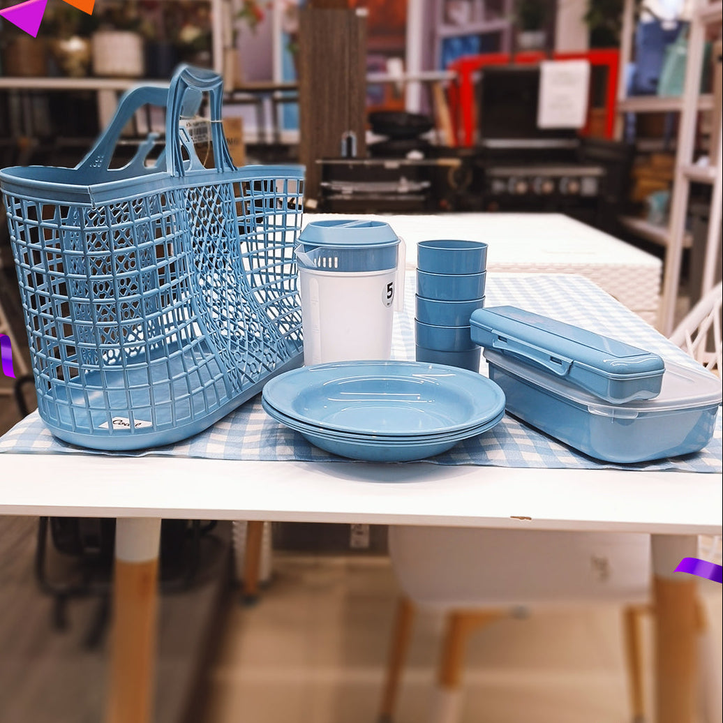 Picnic Set With Camping Basket Plastic (17pcs) (Made in Portugal)