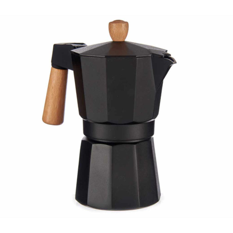 6 Cups Black Aluminium Coffee Maker Wood Handle