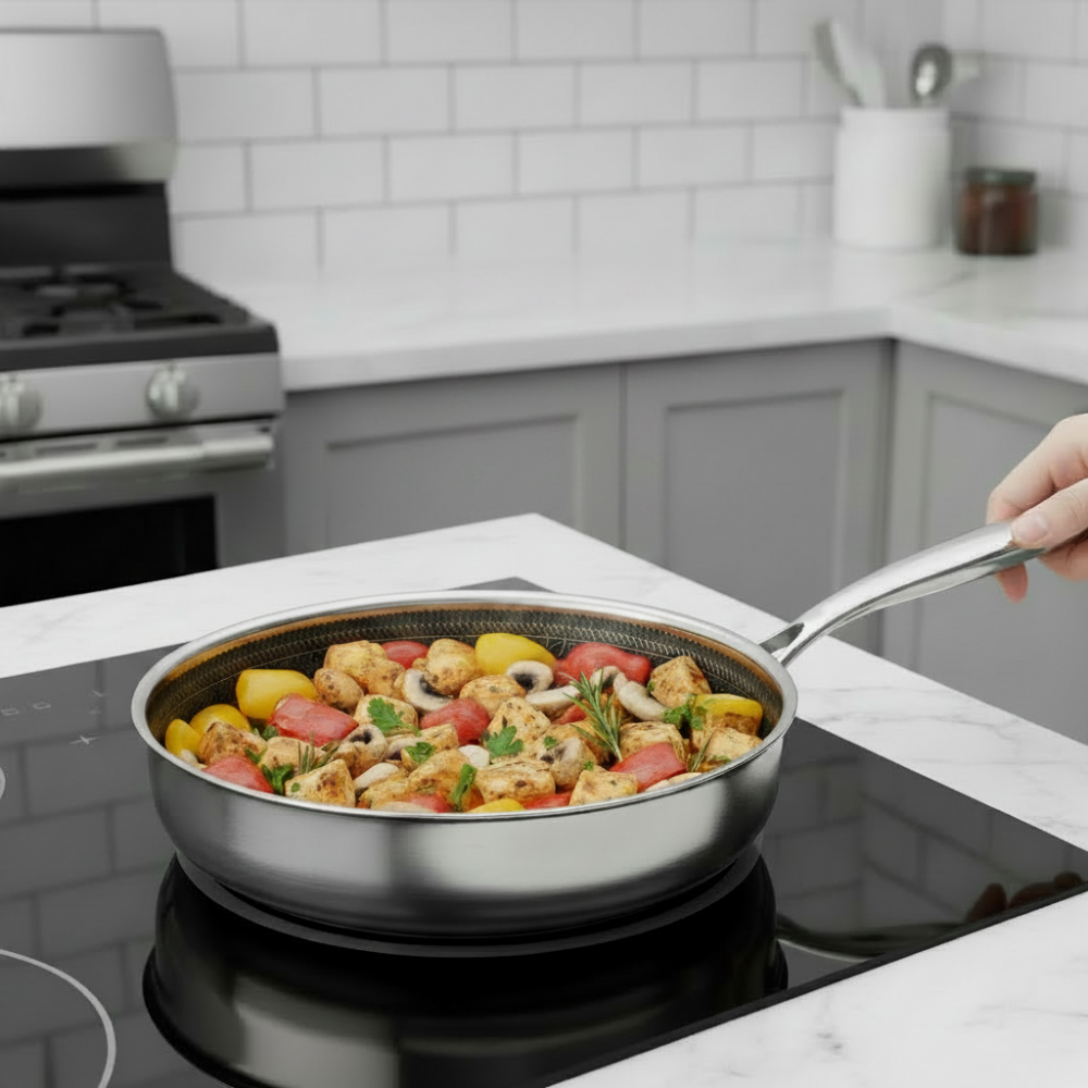 Honey Comb Laser Coated Non Stick Fry Pan With Lid 30cm