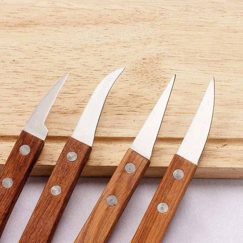 Multipurpose Carving Knife With Wooden Handle (Set of 4pcs)