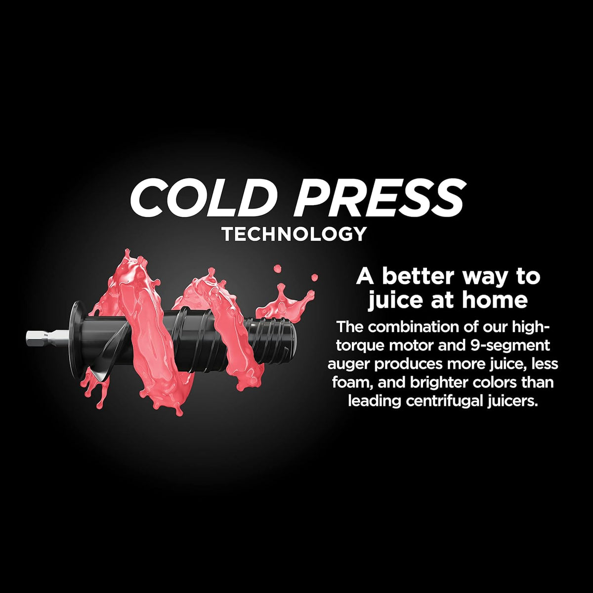 Cold press technology marketing graphic with red splash illustration and text