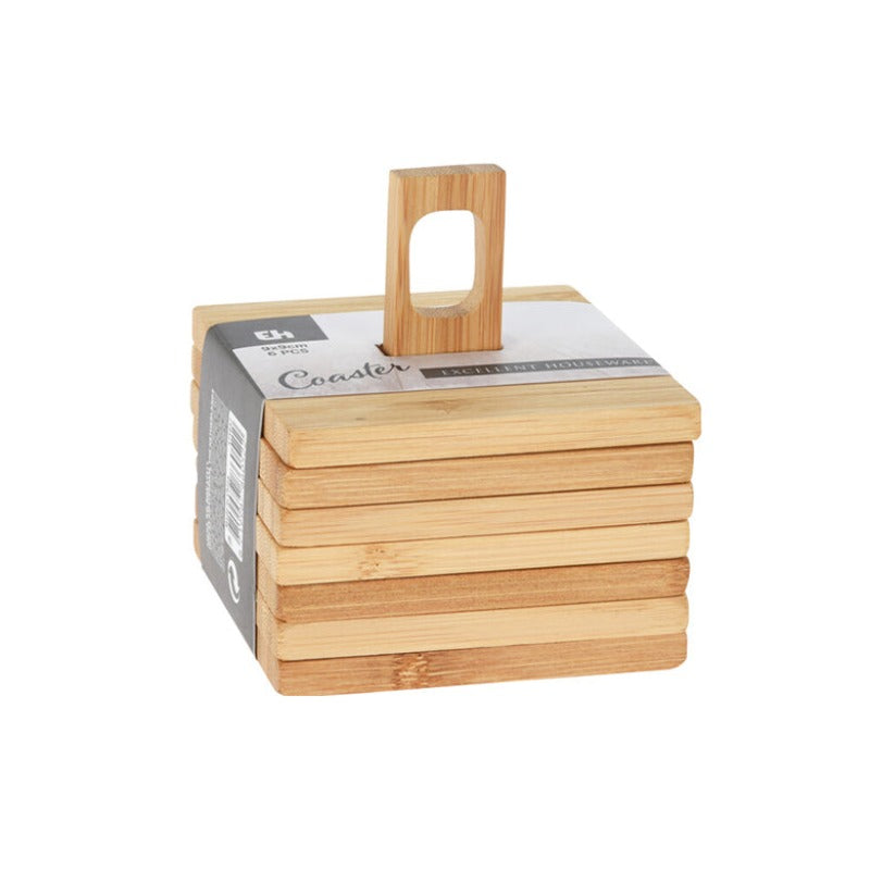Coaster Set Bamboo 6pcs In Stand