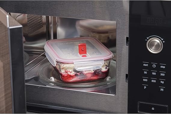 Hermetic Glass Round Container Cook & Eat 0.6L Red