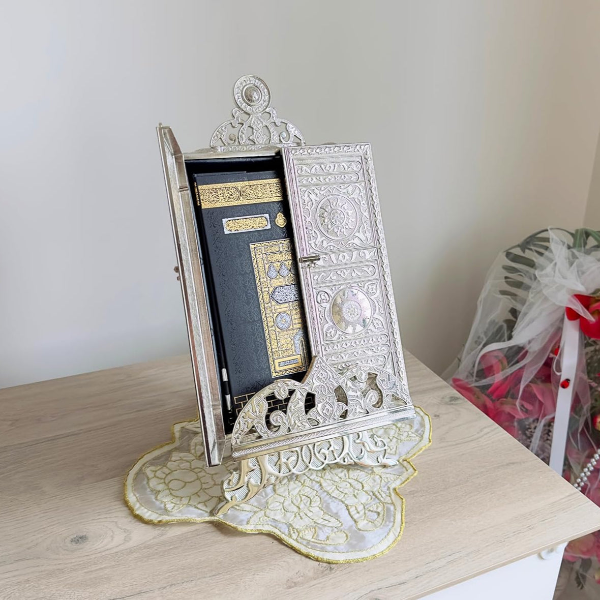 Holy Quran Box With Holder Silver