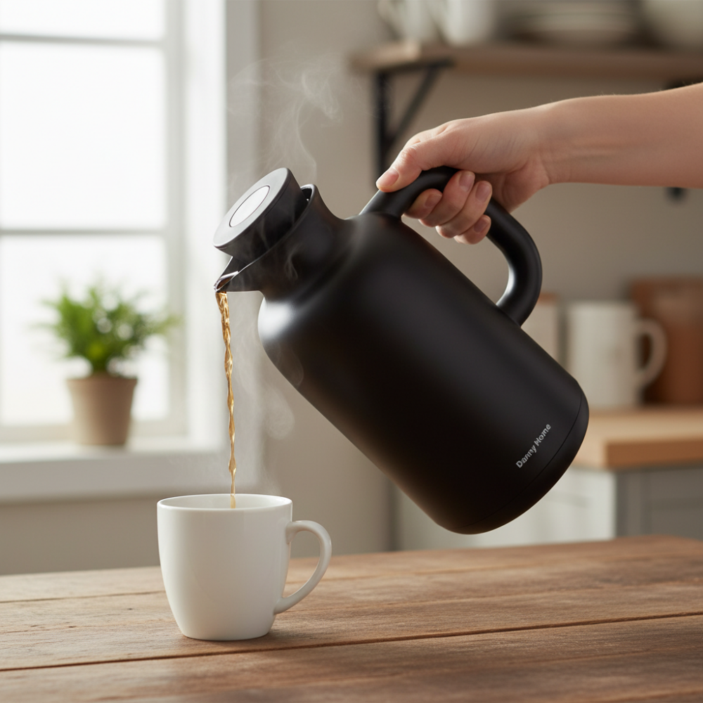 Double Wall Glass Vacuum Flask 1L Black