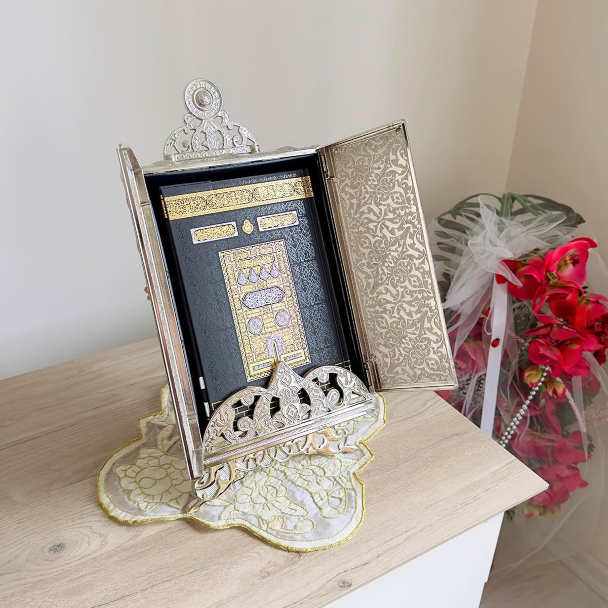 Holy Quran Box With Holder Silver