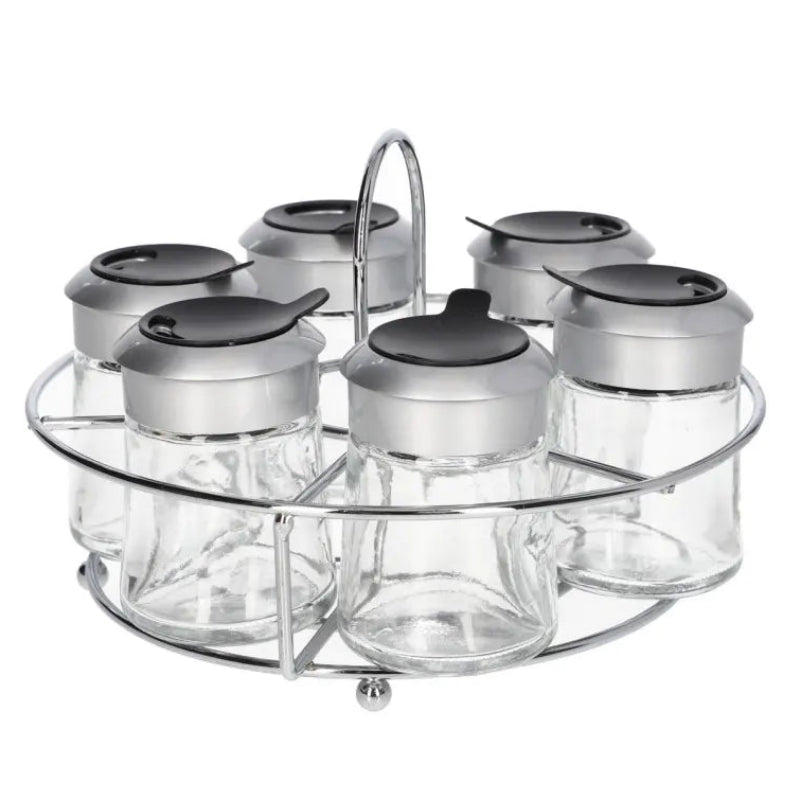 Glass Spice Jar With Steel Stand 60ml (Set of 7pcs)