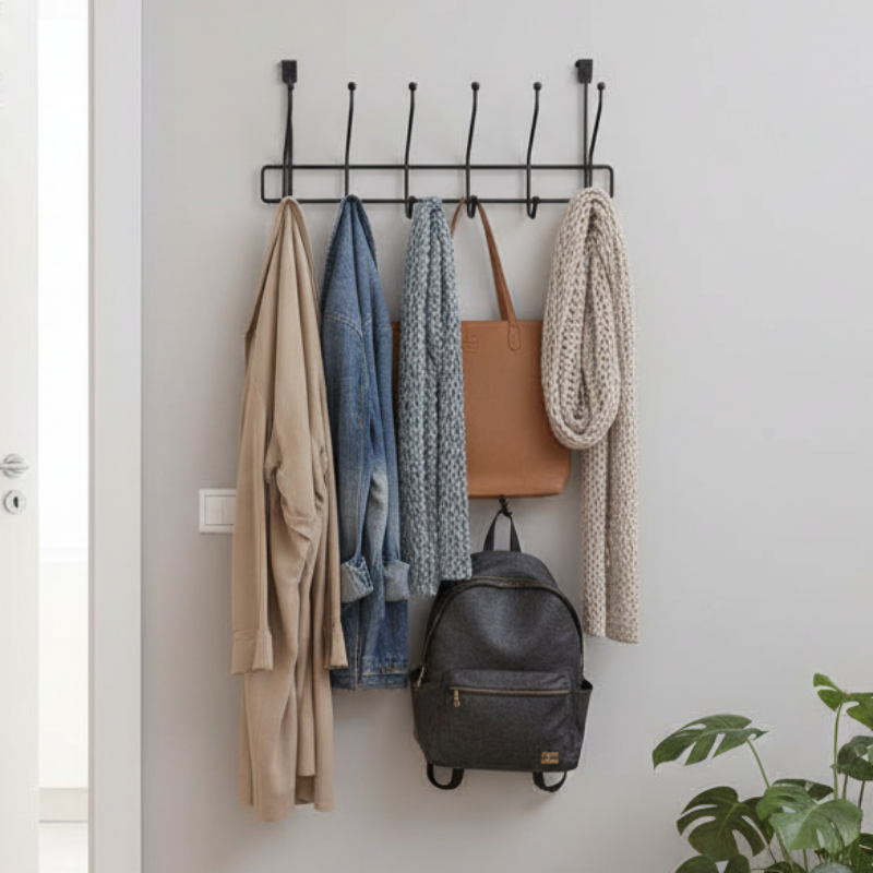 Wall Mounted Hook Metal 6 Hooks Matte Black