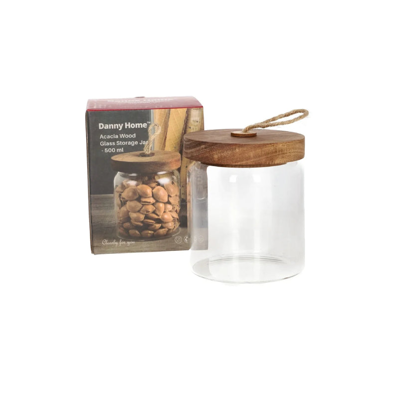 Acacia Wood Glass Jar 500ml