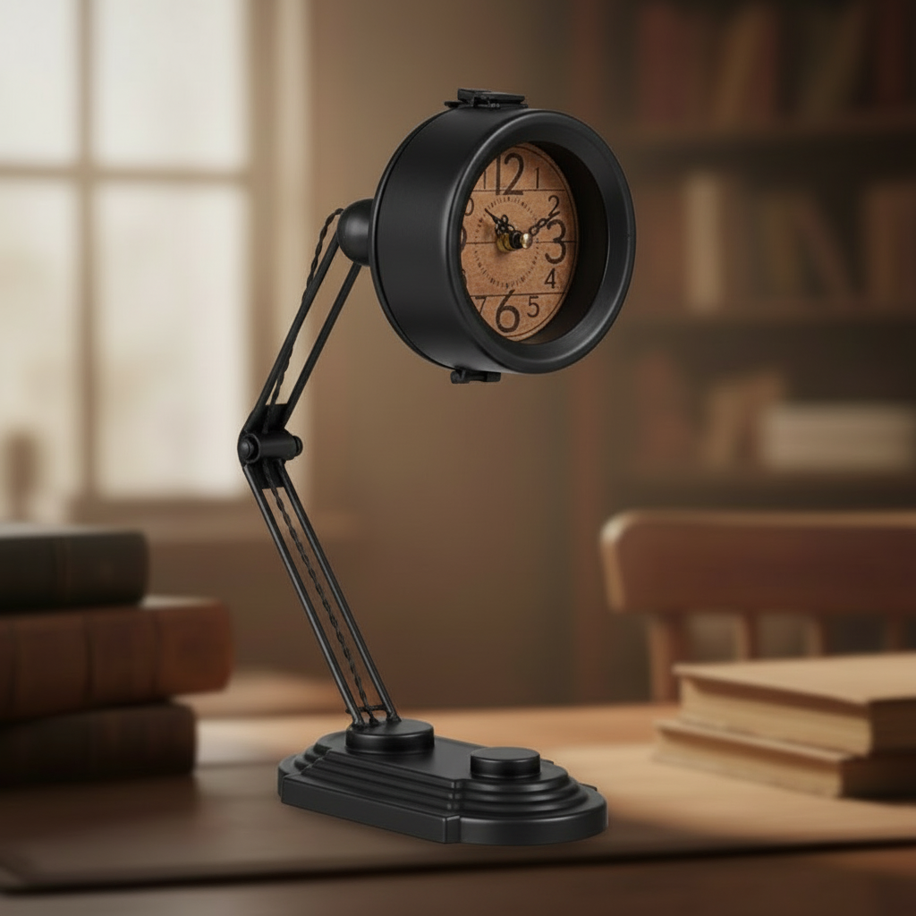 Adjustable lamp shaped metal clock Black