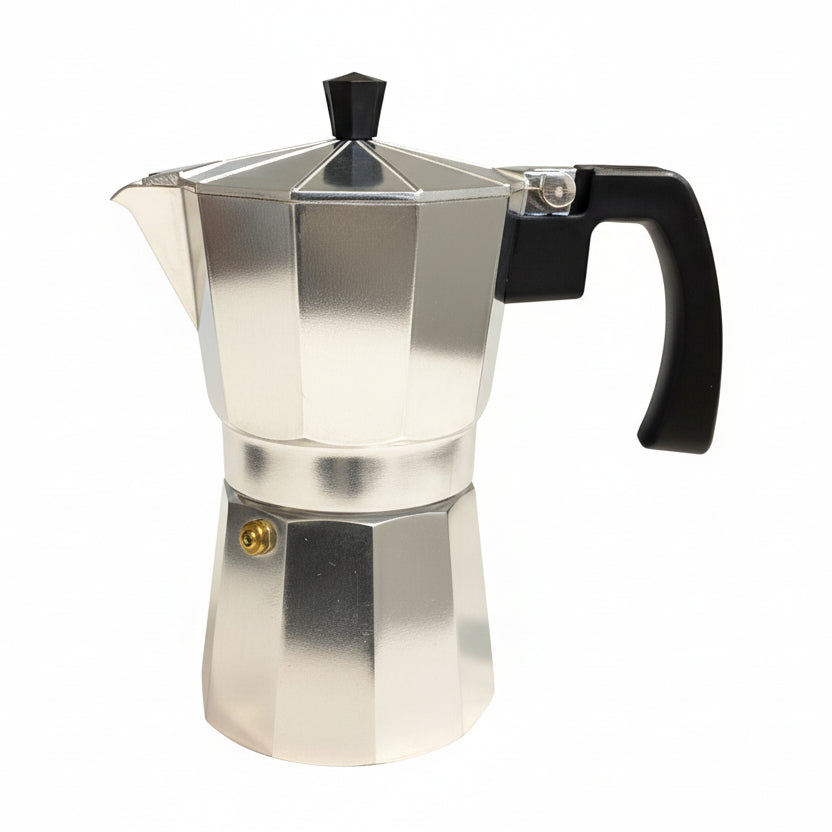 Aluminium Moka Pot Silver With Handle Black 6 Cups
