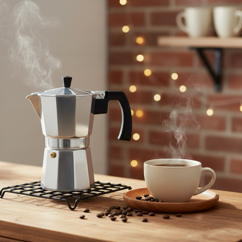 Aluminium Moka Pot Silver With Handle Black 6 Cups