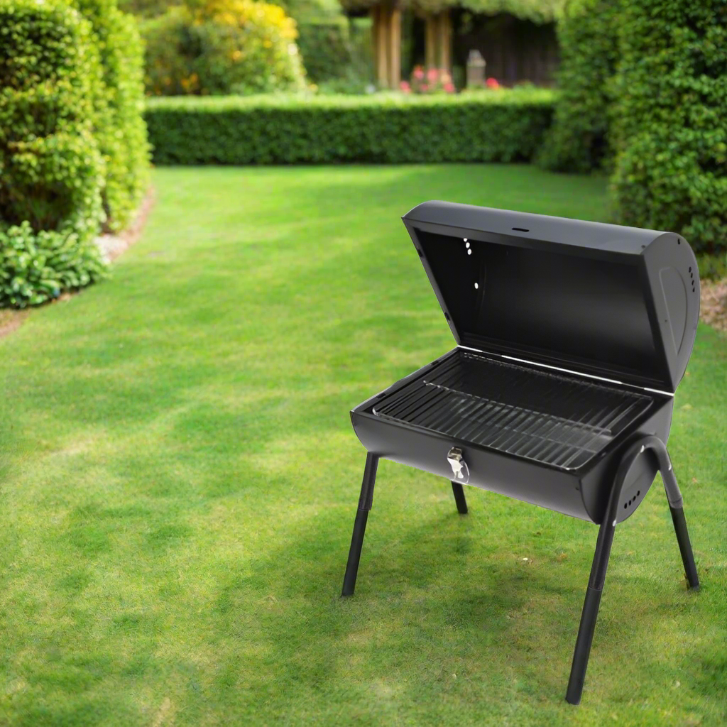 Charcoal BBQ Grill Cylinder Shape Matte Black