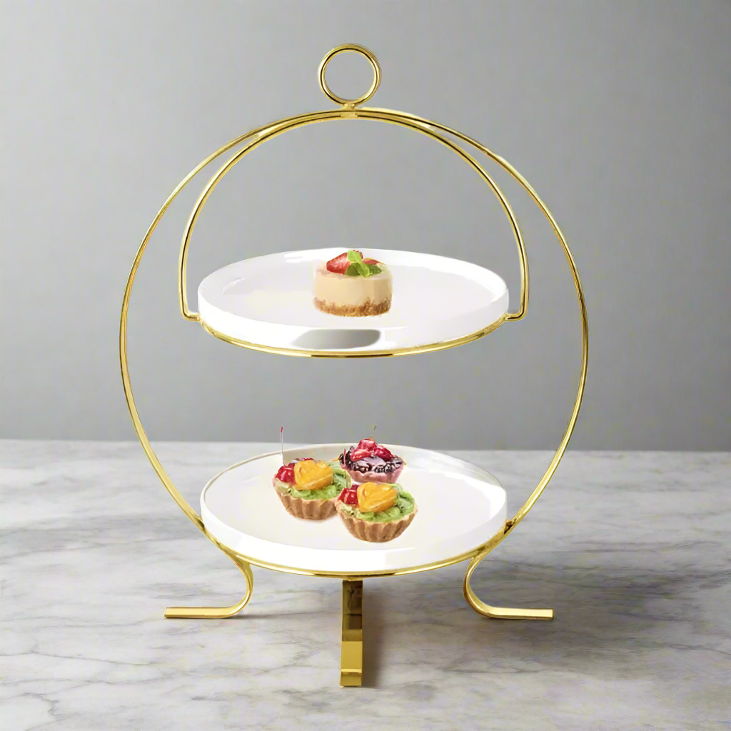 2 Tier Plates With Gold Stand 8.25"
