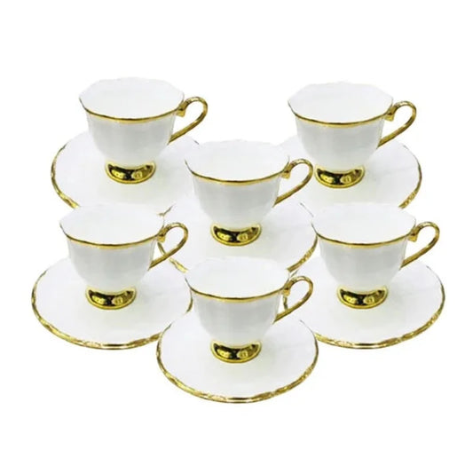 Cup & Saucer White & Gold (Set of 6)