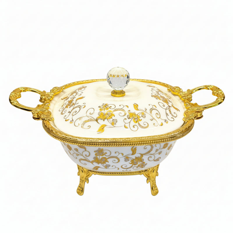Royal Bloom Candy Bowl With Lid White & Gold
