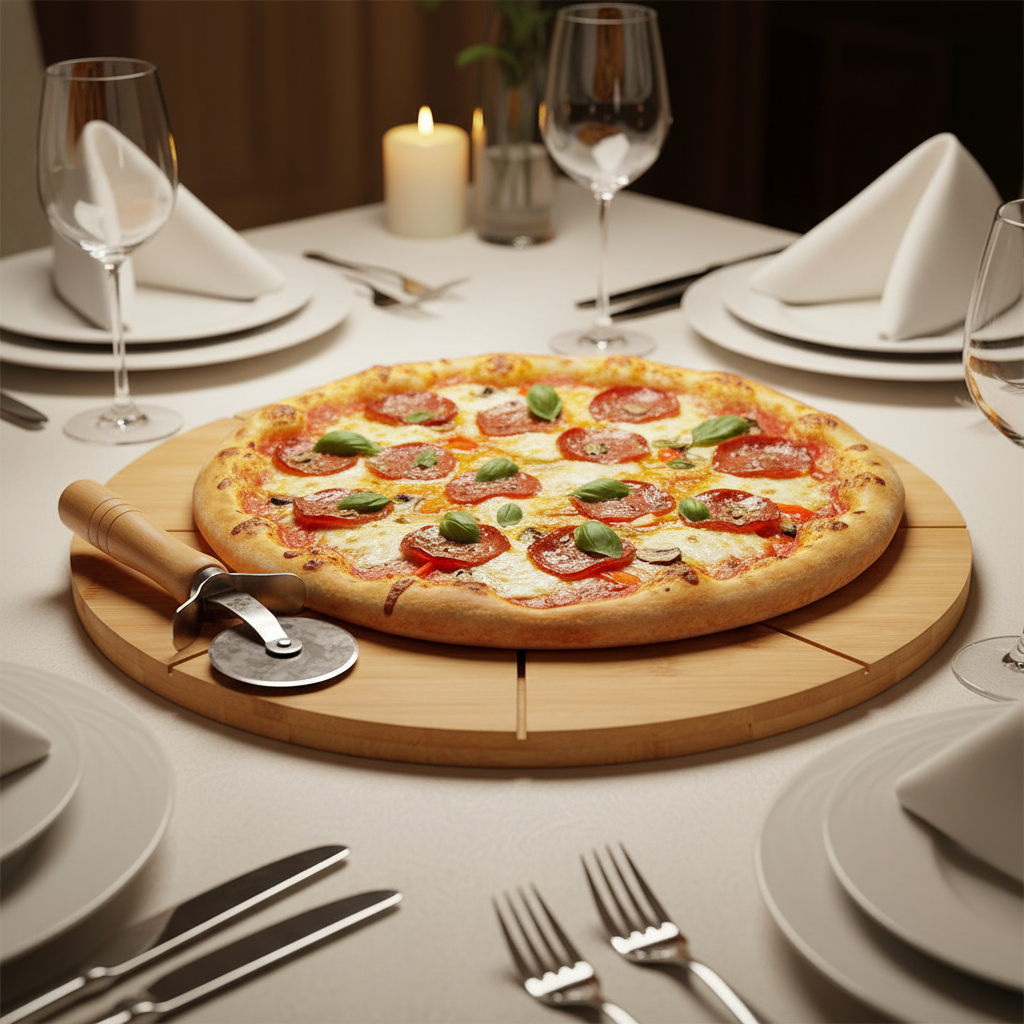 Bamboo Pizza Plate With Pizza Knife 35cm