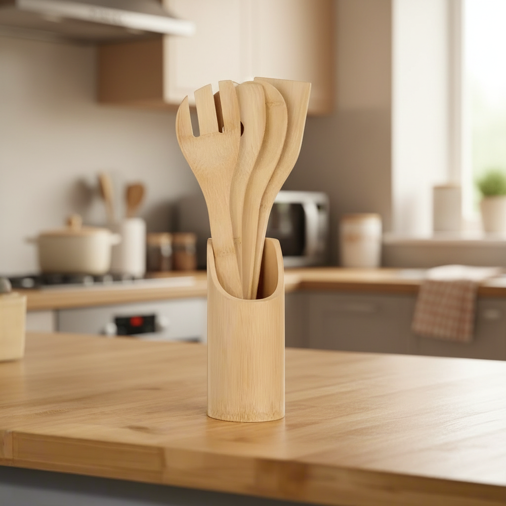 Bamboo Utensils Holder Set of 5pcs
