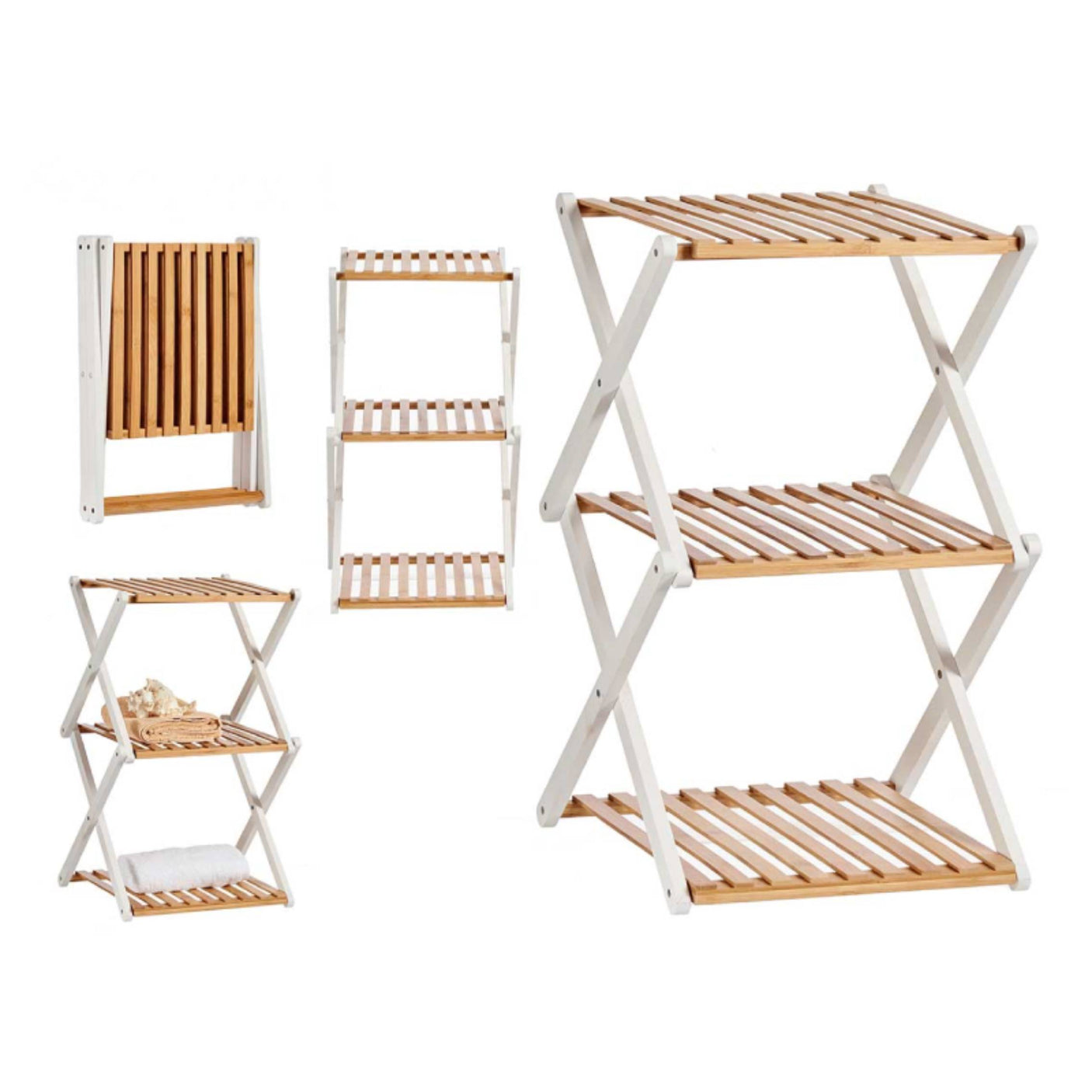 Bamboo White Triple Folding Shelf