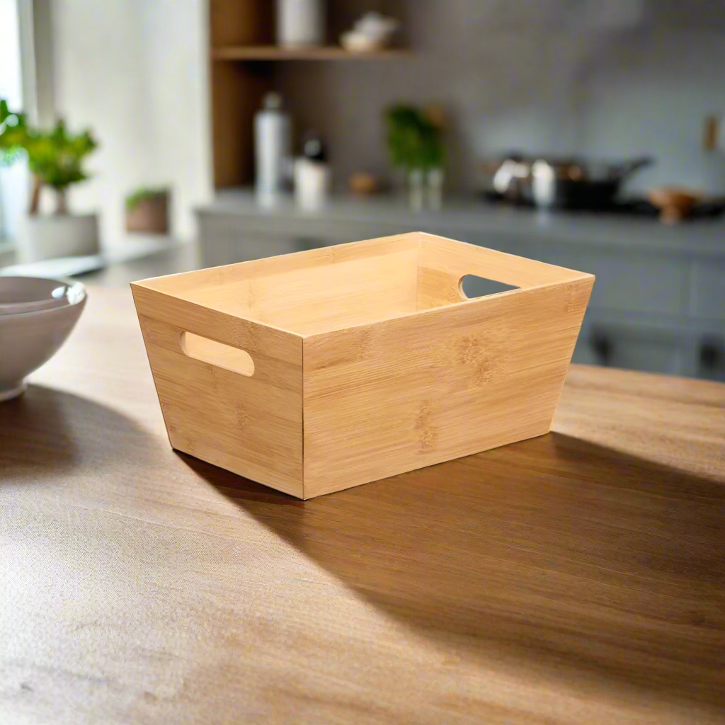 Bamboo Wood Storage Box With Handles