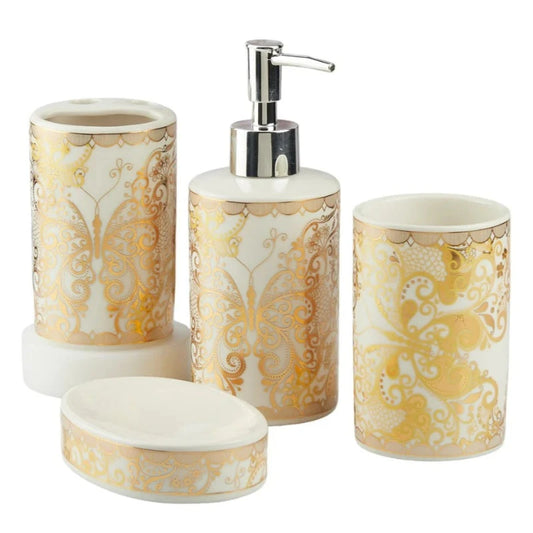 Bathroom Set Butterfly White & Gold (Set of 4)
