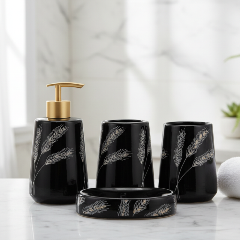 Bathroom Set Black Wheat (Set of 4)