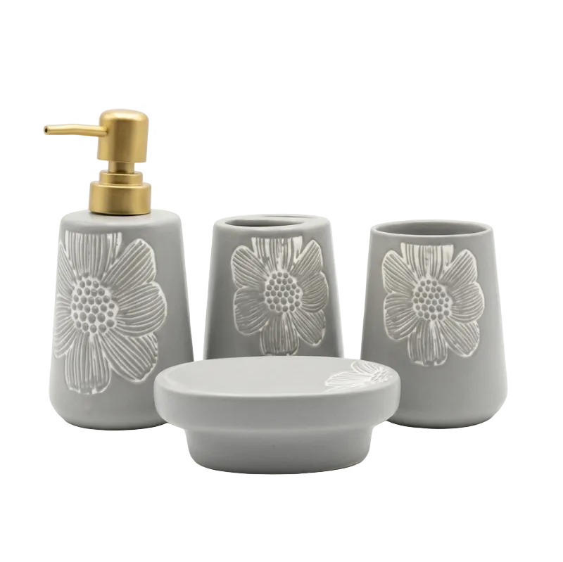 Bathroom Set Flower Grey (Set of 4)