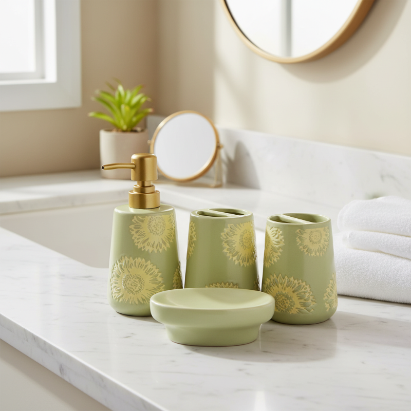 Bathroom Set Green (Set of 4)