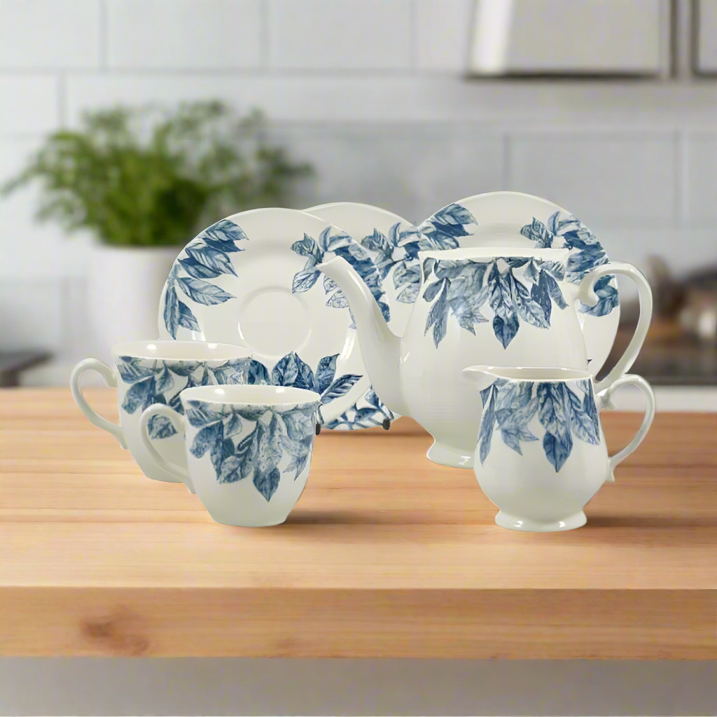 Botanical Leaf Blue Tea Set 24pcs