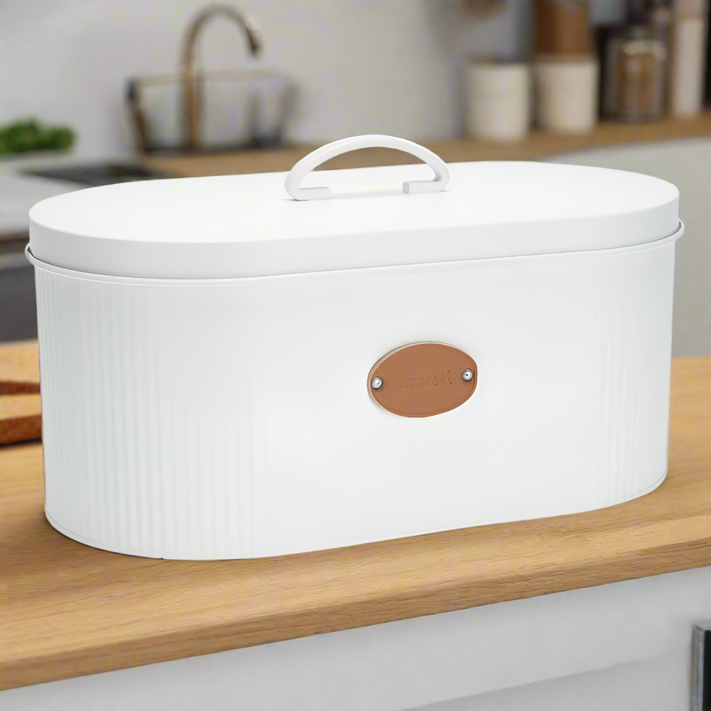 Bread Bin Metal White 33x18x15
